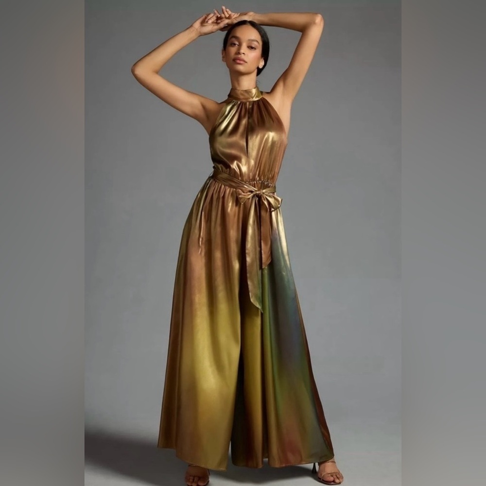 Hutch Gold and Green Halter Maxi Dress